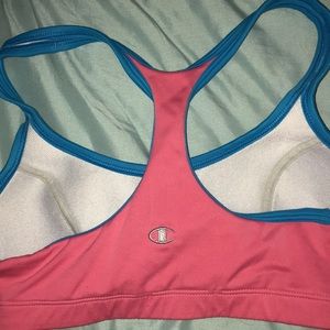 Pink and blue Champion sports bra